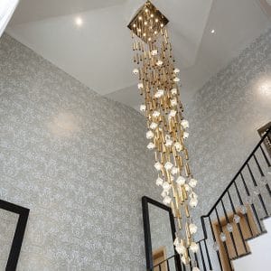 Crystal, gold and Murano glass lighting cascade chandelier, contemporary style