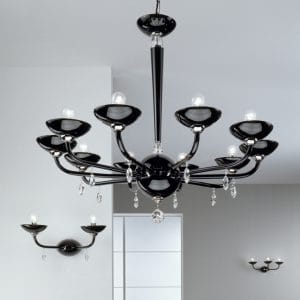 Murano glass, chrome and Swarovski pendants chandelier, contemporary style