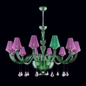 Murano mirrored glass and Lilac Swarovski crystals chandelier, minimal and contemporary style
