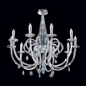Murano glass, crystal and chrome finishings chandelier, contemporary style