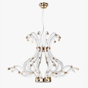 Gold plated metal and clear Murano glass chandelier, contemporary style