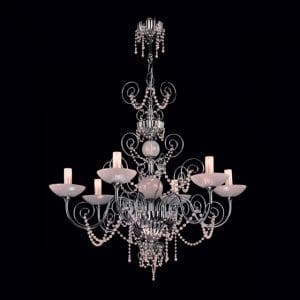 Chrome and Murano glass chandelier with Swarovski pearls, elegant contemporary style