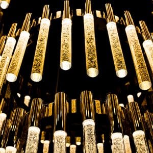 Beby Italy, New York New York Suspension,detail with gold and Murano Glass