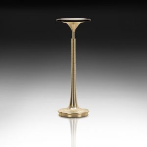 Poison side small table in gold metal and glass