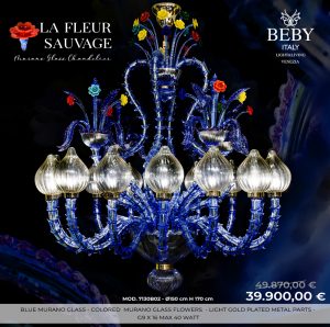 MURANO GLASS CHANDELIER WITH GLASS FLOWERS